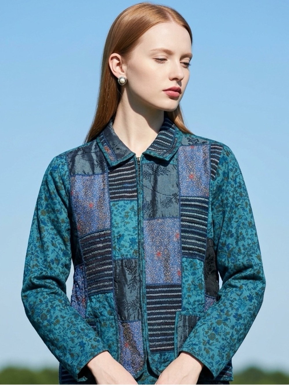 Vintage Silk quilted grandmacore Cold Water Creek patchwork Jacket